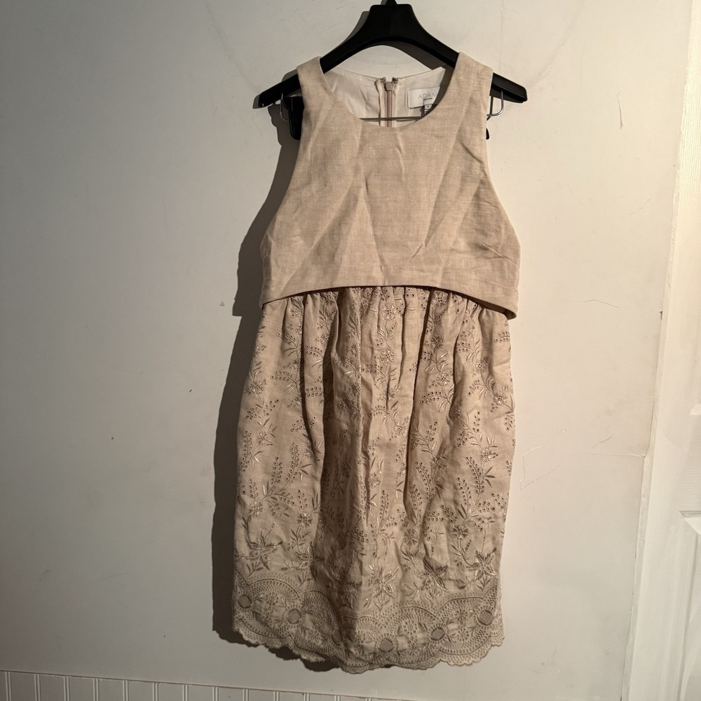 Adam Adam Lippes Size 2 Linen Eyelet Embroidered Shift Dress Boho Coastal
